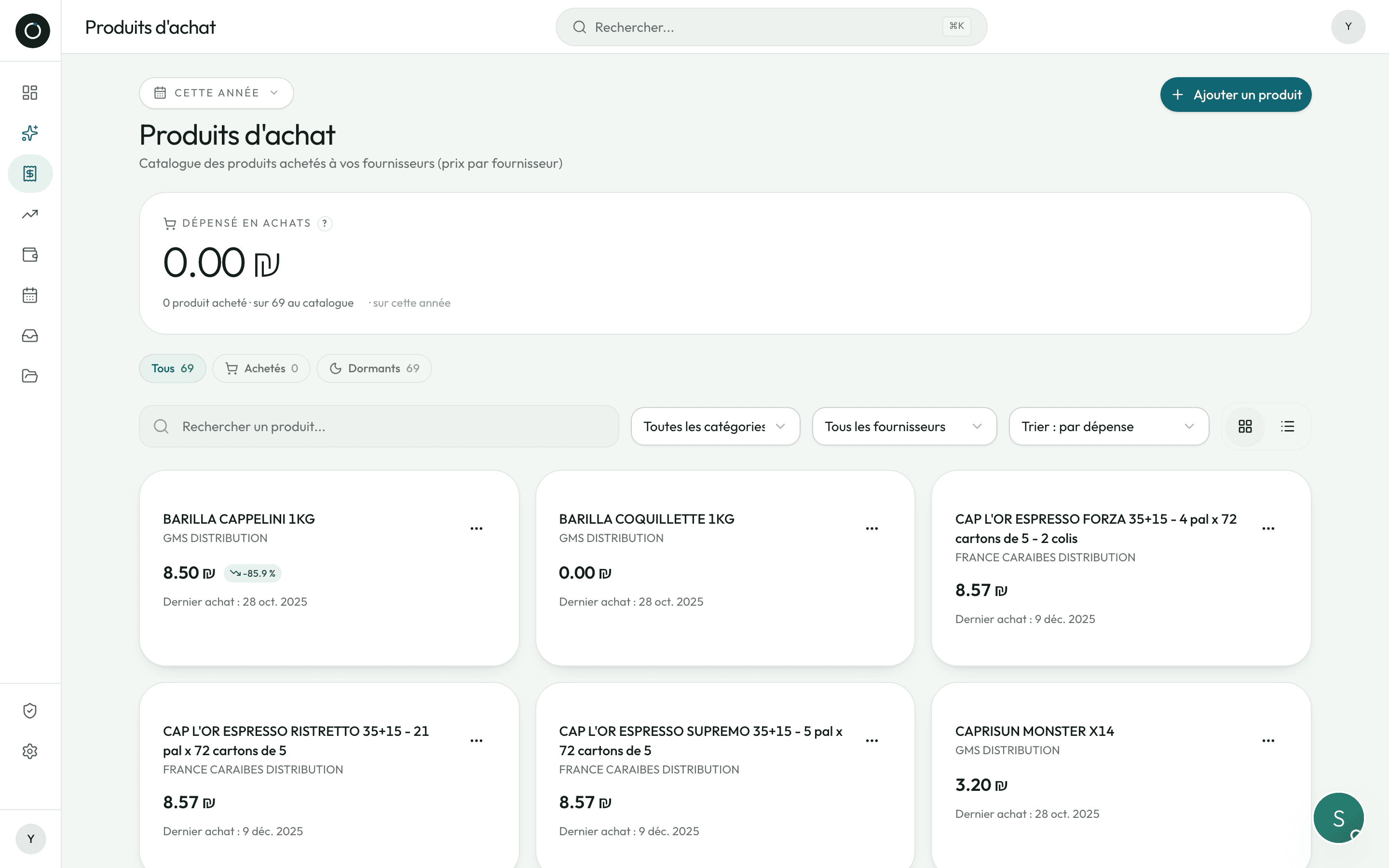 Le catalogue des produits d'achat