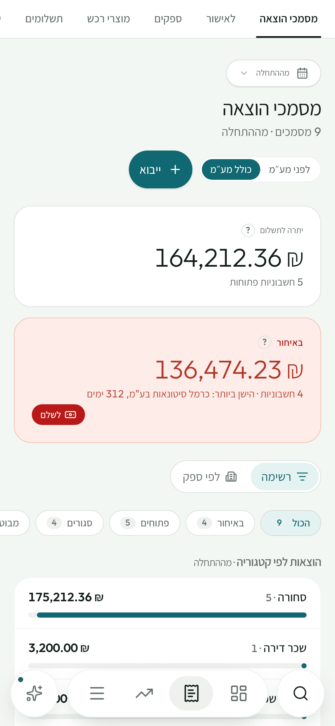 רשימת ההוצאות והספקים
