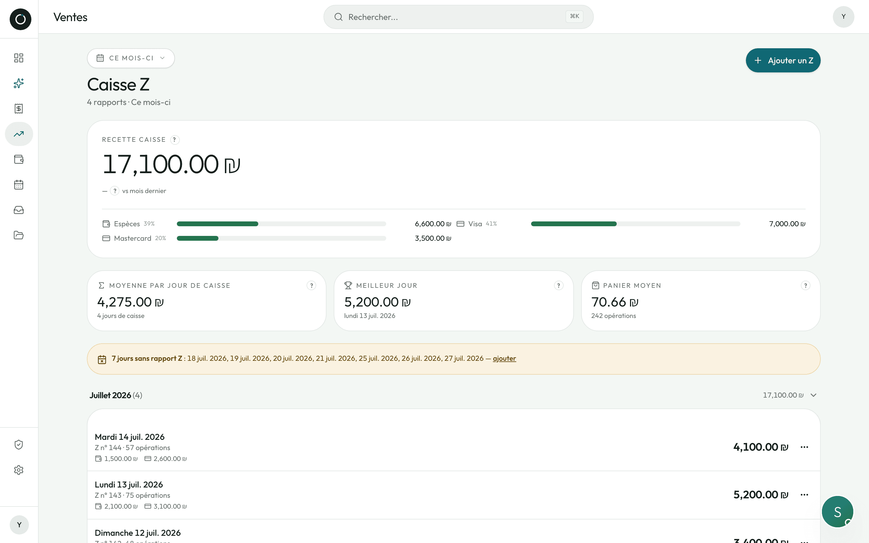 La page Caisse Z