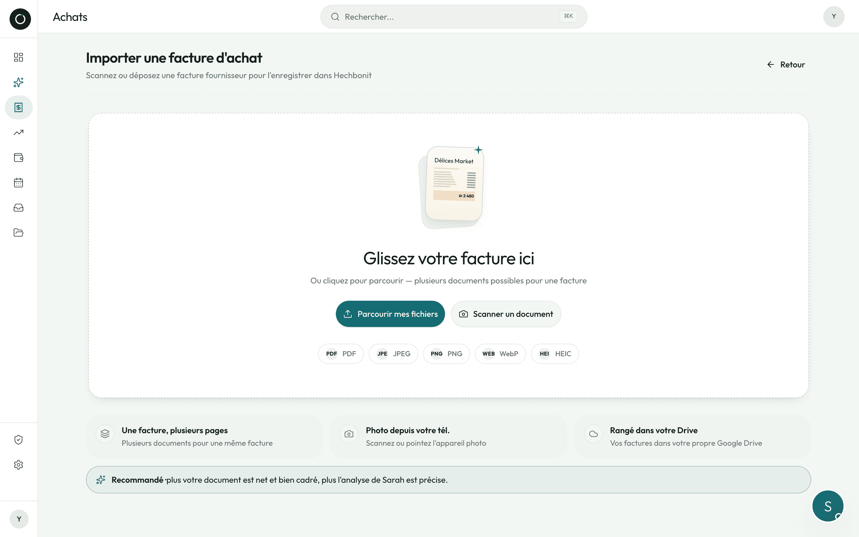 L'écran d'import d'un document