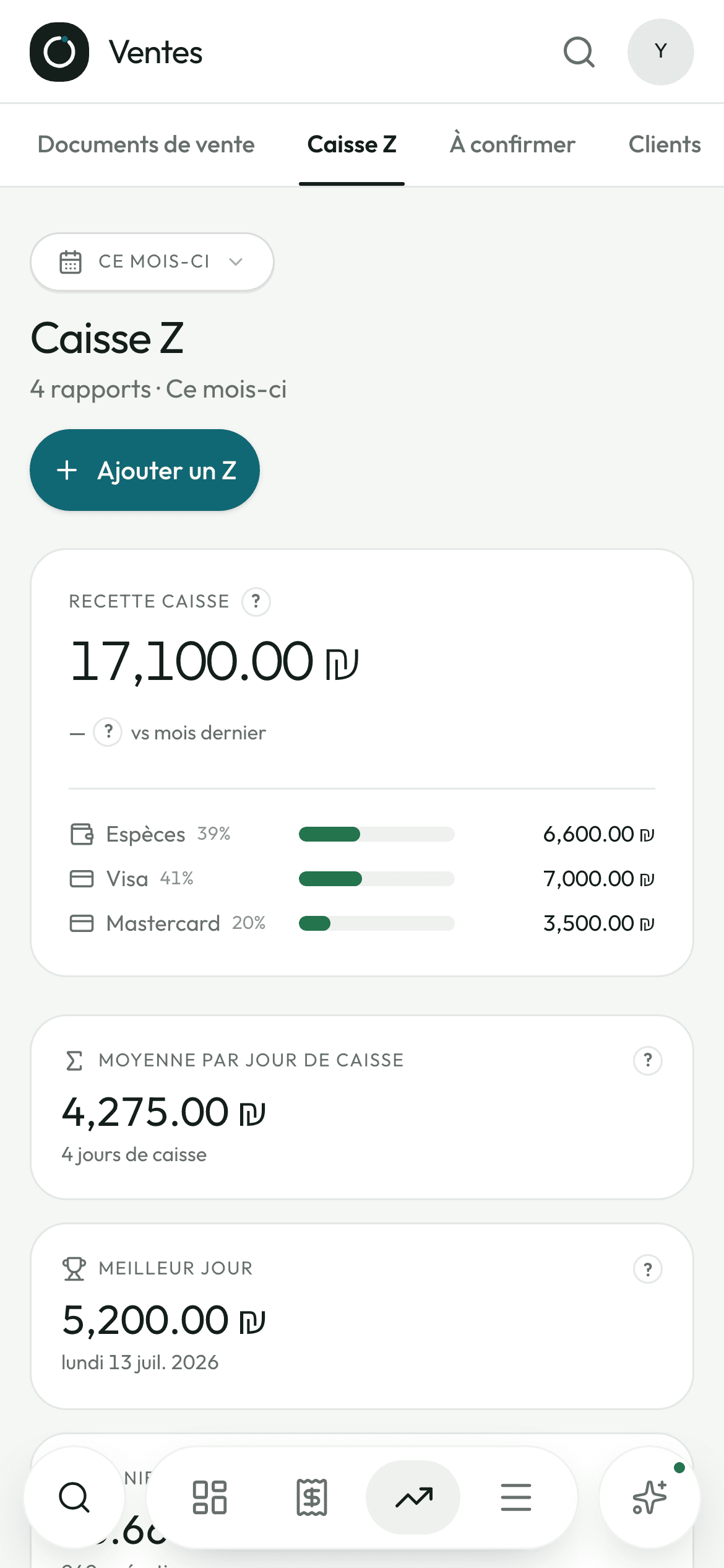 La page Caisse Z