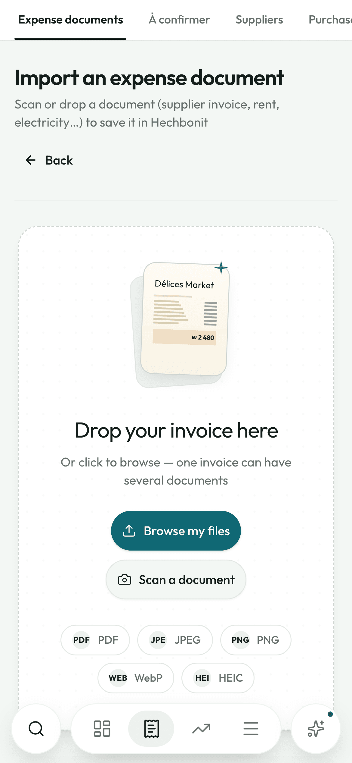 Importing an invoice on a phone