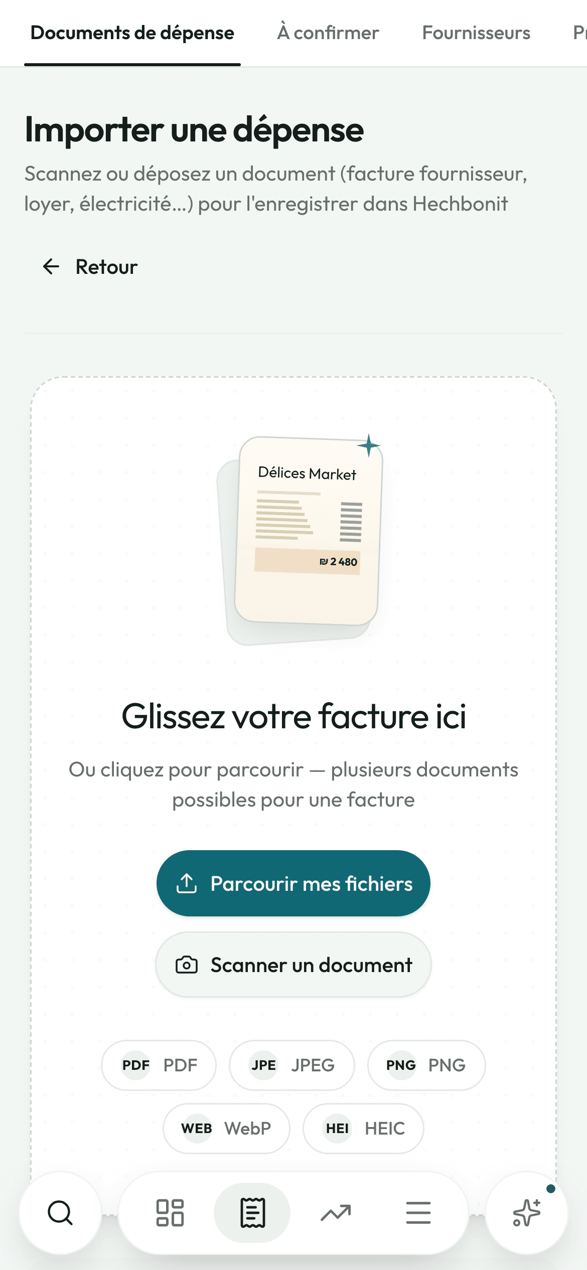L'import d'une facture sur téléphone